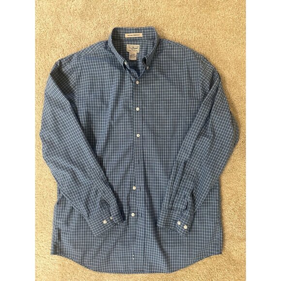 Men’s LL Bean Wrinkle Resistant Button Up Long Sleeve Blue Check Size M - Picture 1 of 4